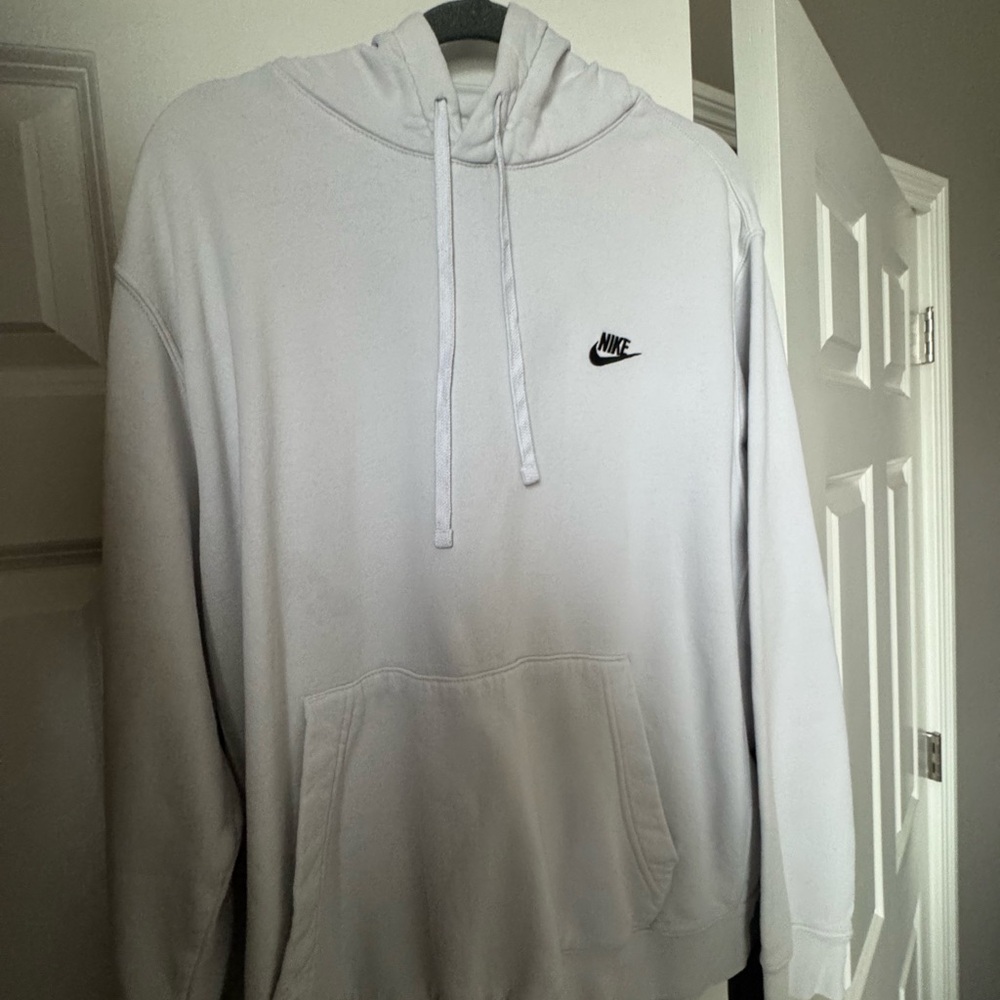 Nike Men's White Hoodie with Black Logo